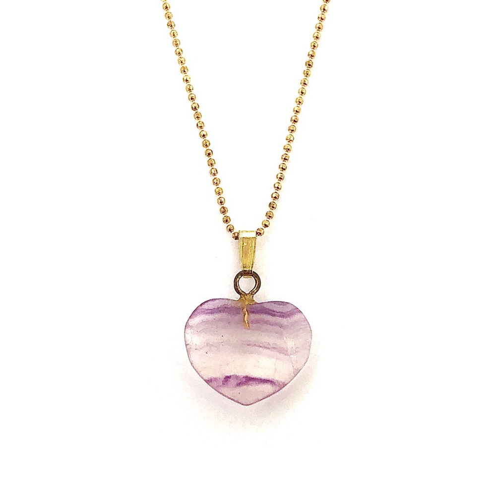 Vintage Rainbow Fluorite Heart Pendant Necklace